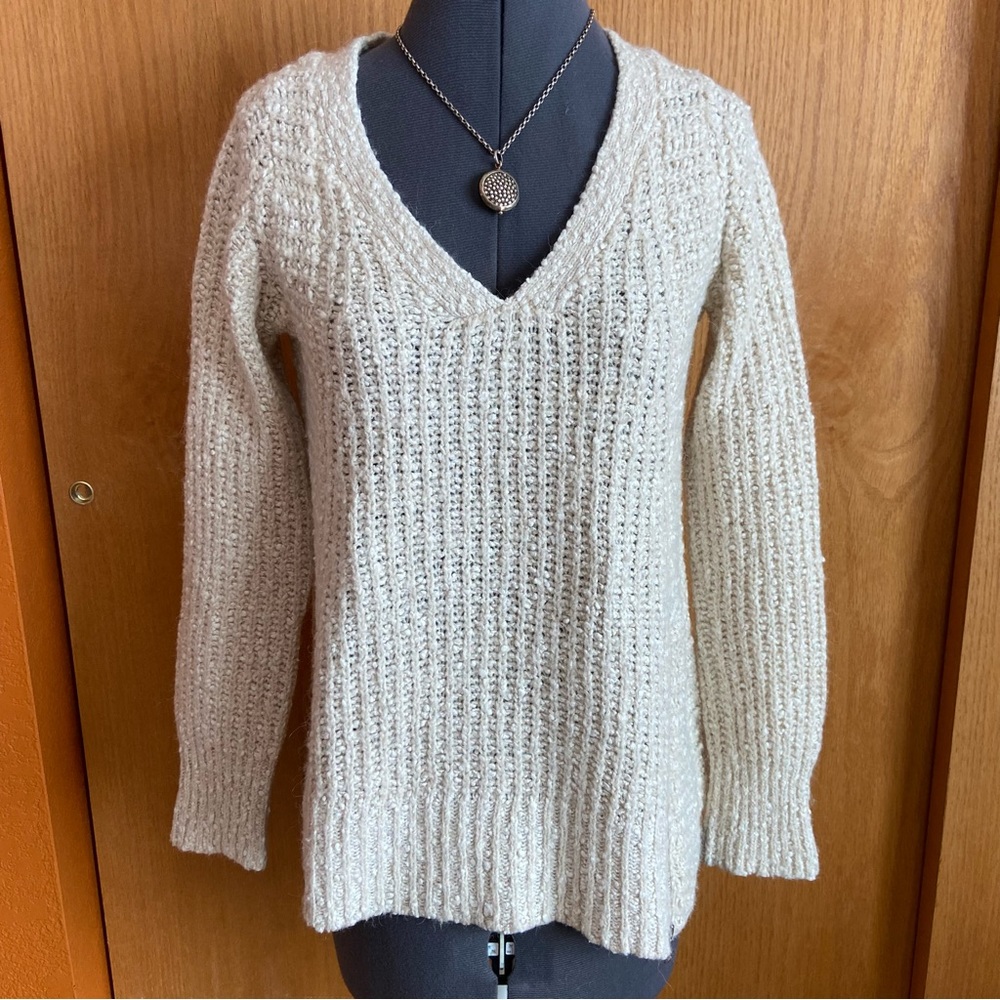 Anthropologie Moth Zipped Stitch Sweater in Ivory